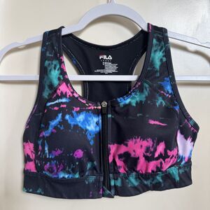 Fila Zip Front Galaxy Black, Pink, Green, Blue Tie Dye Sports Bra Size S